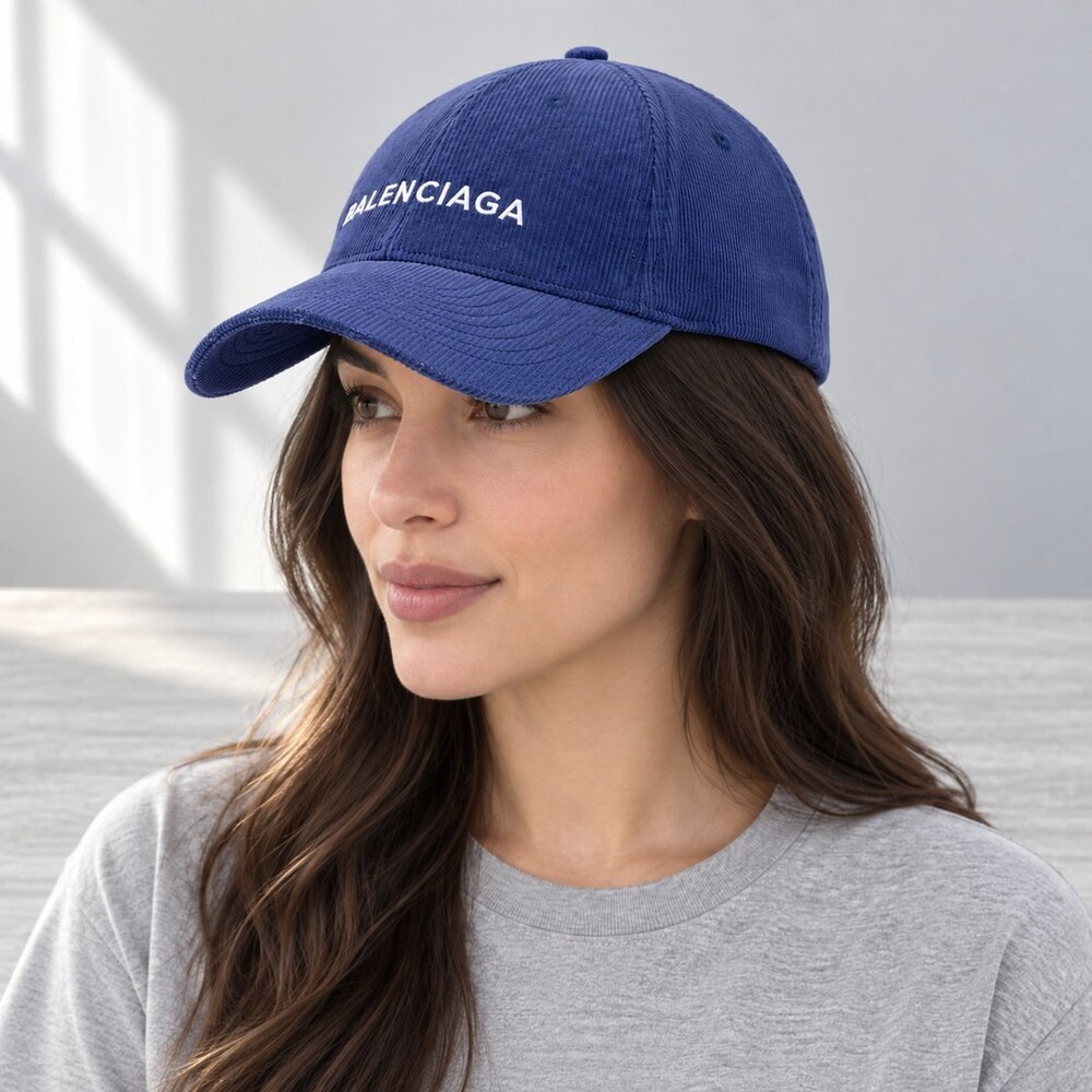 Balenciaga Blue Corduroy Logo Cap - Picture 3 of 6